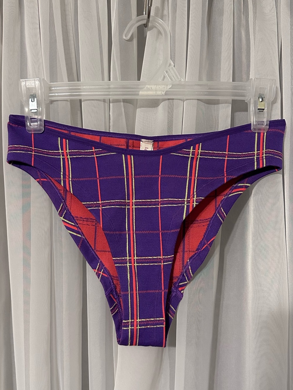 Anthropology LyreBird Purple Pink Plaid Seamless Jacquard Bikini Brief Size L/XL